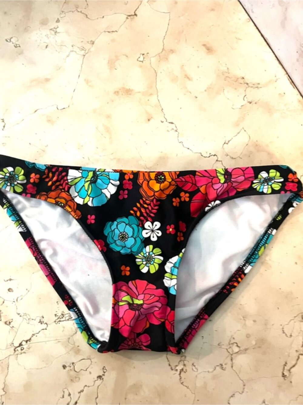 SURFSIDE Fliral Bikini Bottoms - Black with Bright Multicolor Flowers